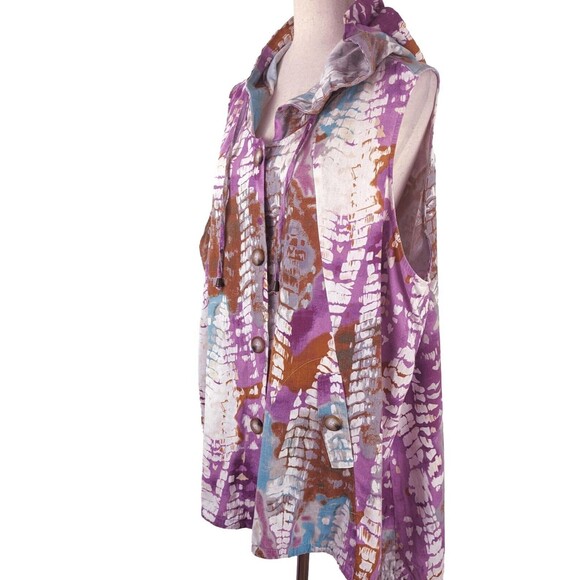 For Cynthia Woman 1X / 2X Purple Tie Dye Linen Blend Hooded Beach Coverup - Picture 3 of 8